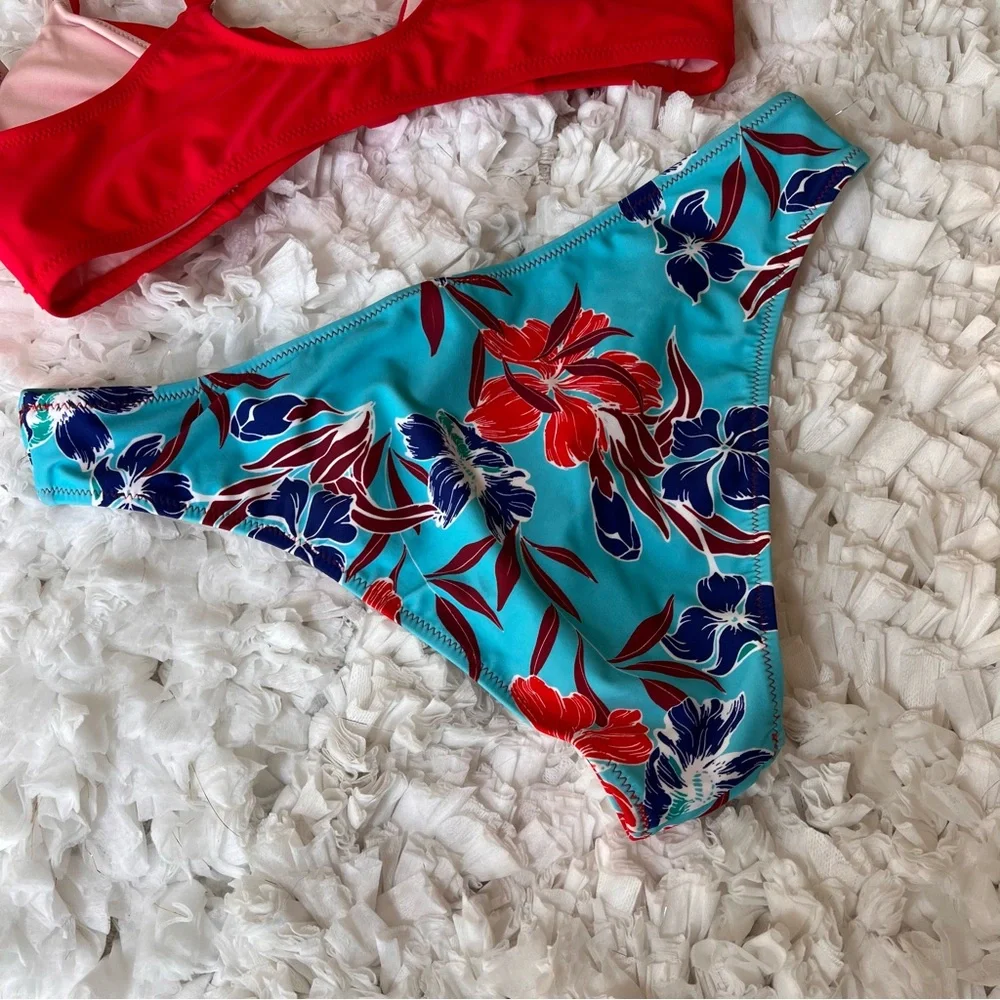 NWT Women's Two Piece Bikini Set Floral Print Knot‎ Bunny Tie SIZE M